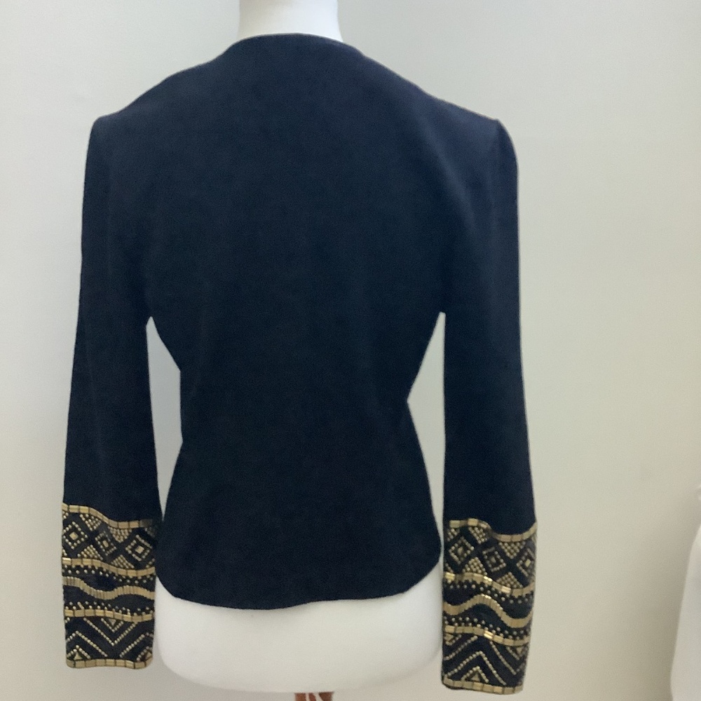 St. John Jacket Designer Navy Sweater Jacket Gold Embellishments Like New Size 6 - Picture 2 of 7